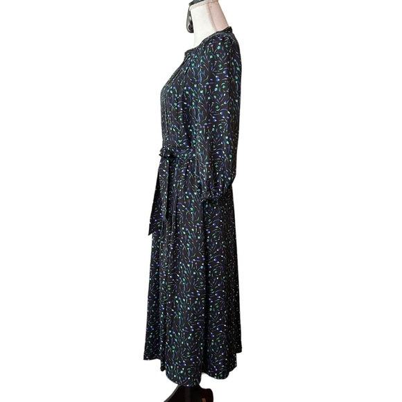 DKNY Belted Long Sleeve crepe de chine midi dress SZ 4 Black Multicolor Print - Picture 5 of 9